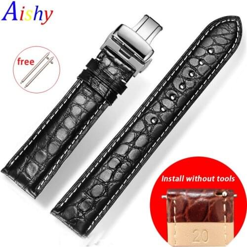 Crocodile Leather Watchband Genuine Leather Straps watch band Butterfly Buckle Watch Accessories Belt 20mm 22mm