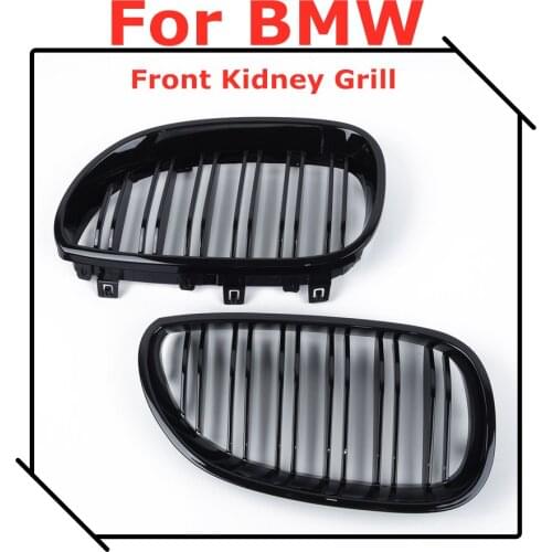 1 Pair Gloss Black Front Kidney Grill Double Slat Double Line Grille for BMW E60 E61 5 Series 2003-2010 Car Accessories Coupe