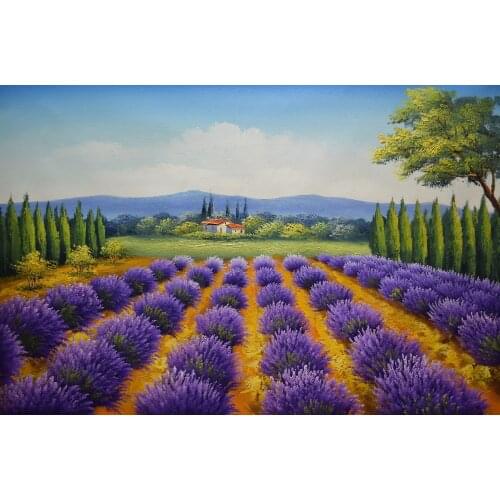 Hand Painted Flower Oil Canvas Painting Beautiful Oil Painting Flower Lavender Field Scenery Wall Art Picture for Home Decor