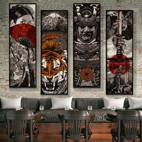 Nordic knight tiger Posters and Prints Canvas Art Painting Wall Art personality Decorative Picture Industrial bar style Decor