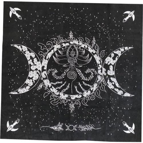 Altar Tarot Cloth, Triple Goddess Moon Phases Astrology Tarot Cards Divination Special Tablecloth 19" x 19" with Tarot Pouch