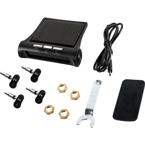 TPMS Solar Tyre Tire Pressure Monitoring System Gauge + 4 Internal Sensor