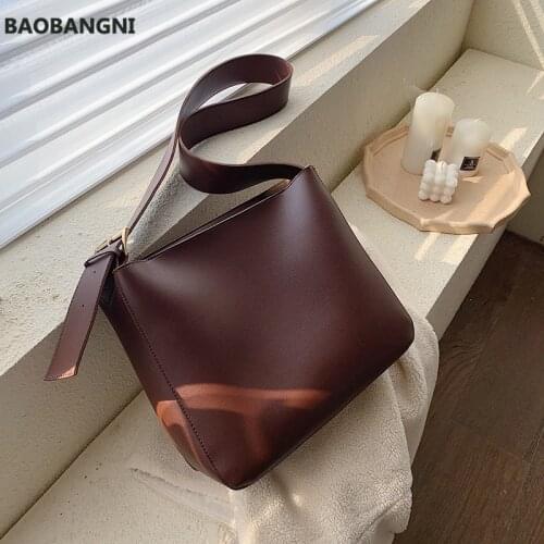 Vintage PU Leather Bucket Bags for Women Trending Designer Crossbody Shoulder Handbags Womens Simple Style Hand Bag