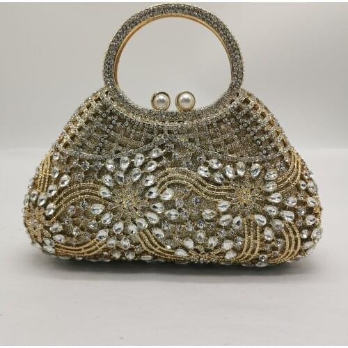 Women Crystal Flower Evening Bag Metal Clutches Bags Diamond Wedding Minaudiere Handbag Bridal Clutch Purses Purse Bag Handbags
