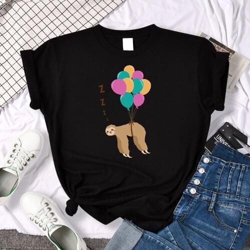 Sleeping Koala With Balloons Printing womens T Shirts Retro o-neck Tshirt Creative Slim Clothes Street Summer Female T-shirt