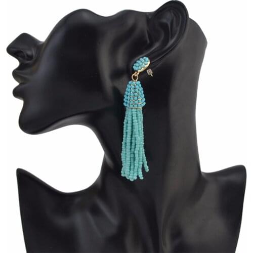 Bohemian Handmade Beaded Long Tassel Earrings For Women Fashion Jewelry Resin Beads Statement Earrings Ethnic Drop pendientes