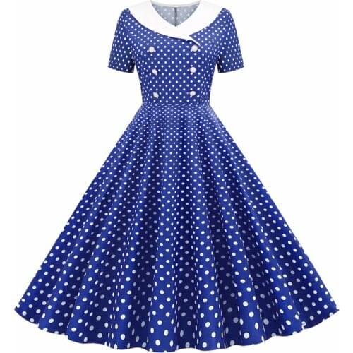 Blue Red Pink Robe Women Pinup Vintage Dress Polka Dot 50S 60S Double Breasted Sundress Summer Elegant Wrap Flare Ladies Dresses