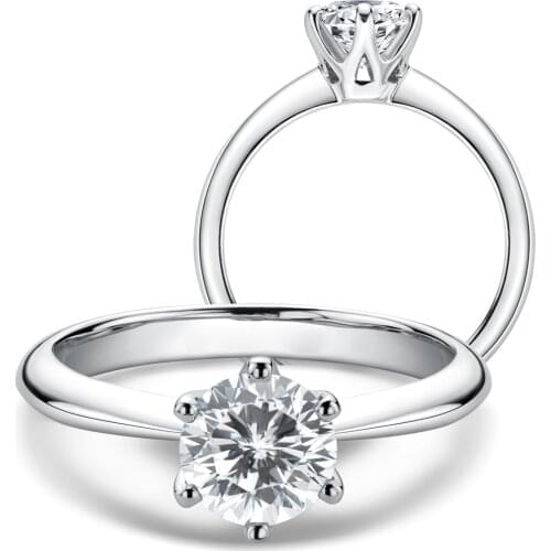 LESF Moissanite Diamond Ring 925 Silver Engagement Ring Classic Round Womens Wedding Gift Size 0.5/1.0 Carat