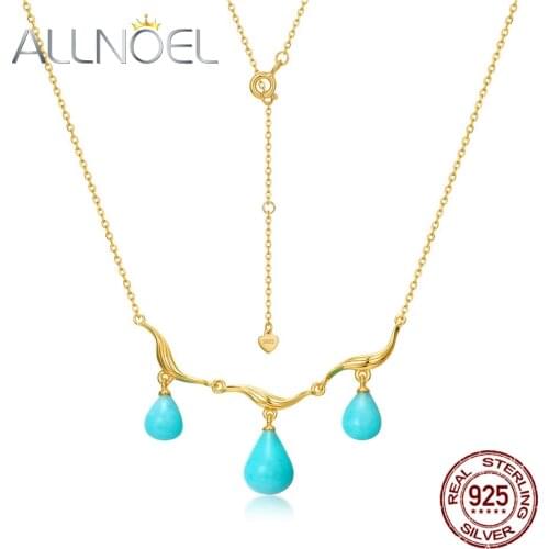 ALLNOEL Necklace for Women silver 925 Jewelry Waterdrop Amazonite Gemstone Womens Neck Chain Gold Plated Party Accessories