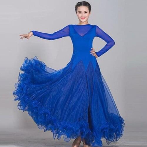9 Colors Ballroom Dance Dresses Ladys High Quality Simple Style Blue Tango Waltz Dancing Skirt Ballroom Dance Competition Dress