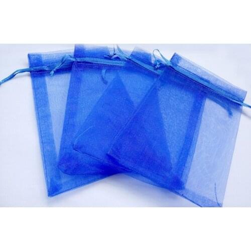 200pcs 9*12 Blue small gift bags for jewelry/wedding/christmas/birthday Organza Bags with handles Packaging Yarn bag