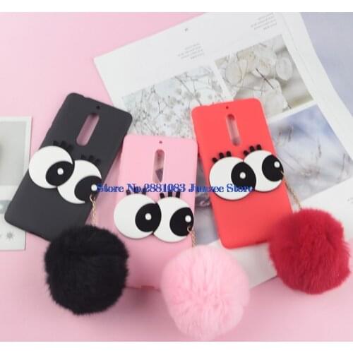 3D Cartoon Hard Big Eyes Case For Nokia 1 2 3 5 2.1 3.1 5.1 6.1 7.1 3.2 4.2 6.2 7.2 Rabbit Fur Fluffy Ball Fuzzy Soft TPU Cover
