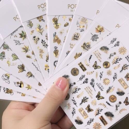 4PCS/Lot Black Leaf 3D Stickers Butterfly Self-Adhesive Nail Decals Decoration Manicure Decoration Nail Art Slider Adhesive Tip