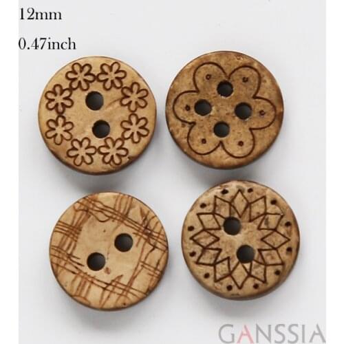 50Pcs/lot Size:13mm Natural Coconut Buttons 2 Holes 4 Design Pattern Clothing Sewing Button Accessories(ss-715)