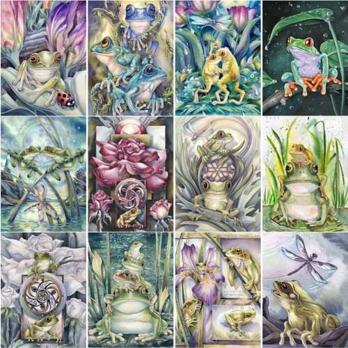 5D DIY Diamond Painting Lotus Animal Cross Stitch Frog Diamond Embroidery Crafts Full Square Round Drill Home Decor Manual Gift