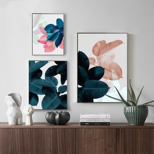 Pink Green Plant Leaf Abstract Poster Nordic Tropical Botanical Wall Art Canvas Painting Pictures for Living Room Home Decor