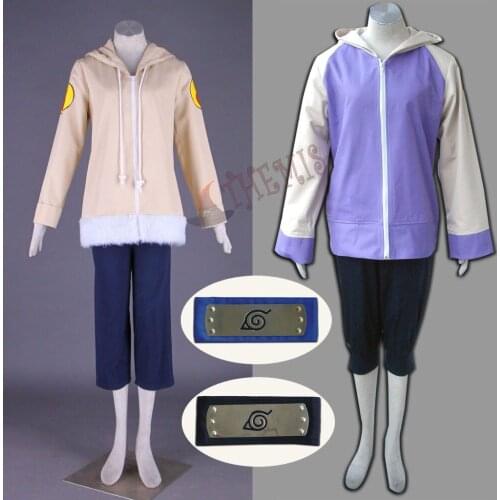 Athemis Anime NARUTO Ninja Hyuga Hinata Cosplay Costumes Soft and Warm Coat Cropped Trousers Outfit Naruto Headband Gift