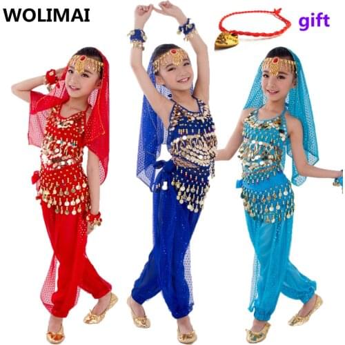 Bellydance Kids Belly Dance Costumes for Children Belly Dancing Set Girls Bollywood Indian Performance Handmade Clothes 6 Colors