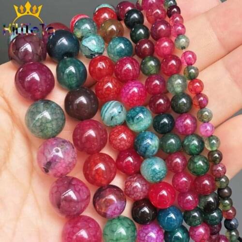 Natural Stone Beads Round Colorful Tourmaline Cracked Agates Loose Beads For Jewelry Making DIY Bracelet Accessories 15''/Strand