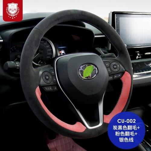 For Toyota Reiz Levin Highlander Corolla Avalon Steering wheel cover Real Alcantara Cortex hand-stitch cover car accessories