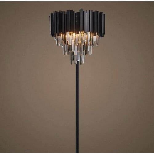 Black wedding floor light Hotel lobby large crystal floor lamp study standing lamp for dining Room smoke Crystal Floor Lamps