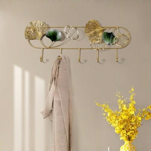 European Wrought Iron Ginkgo Biloba Wall Hanger Wall Sticker Crafts Clothing Store Bathroom Coat Hook Wall Mural Decoration Art