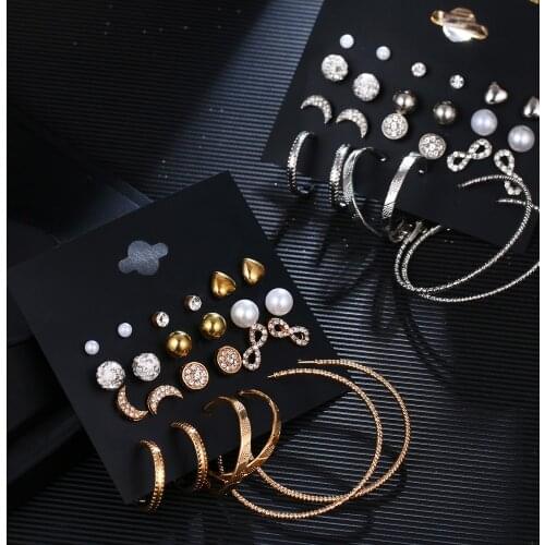 FNIO 2021 Trendy Hoop Earrings Set Women Pearl Earrings Metal Circle Punk Earring Female Fashion Jewelry