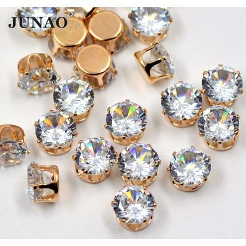 JUNAO New SS38 8mm Round Zircon Rhinestones with Claw Crystal Glass Stones Flat Back Sew On Loose Gems Beads for Decoration