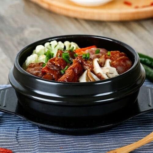Korean Porcelain Stone Pot With Tray Open Fire High Temperature Resistance Casserole For Bibimbap Rice Noodles Cook Congee Soup