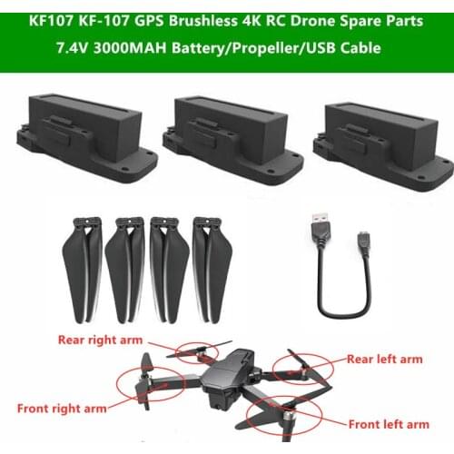 KF107 KF-107 GPS Brushless 4K RC Drone Spare Parts 7.4V 3000MAH Battery/Arms/Propeller/USB Cable For KF107 KF-107 RC Quadcopter