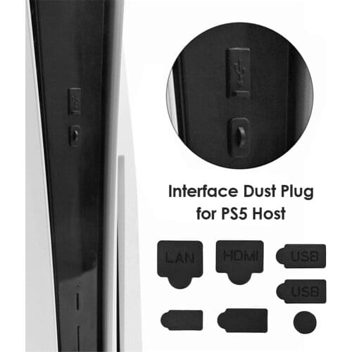 For Playstation 5 7pcs Silicone Dust Plugs Set USB HDMI-compatible Interface Anti-Dust Cap Dustproof Cover for PS5 Game Console