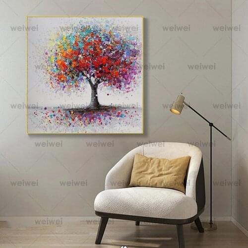 Colorful Abstract Tree Oil Painting On Canvas Posters and Prints Handmade Wall Art Decorative Picture for Living Room Home Decor