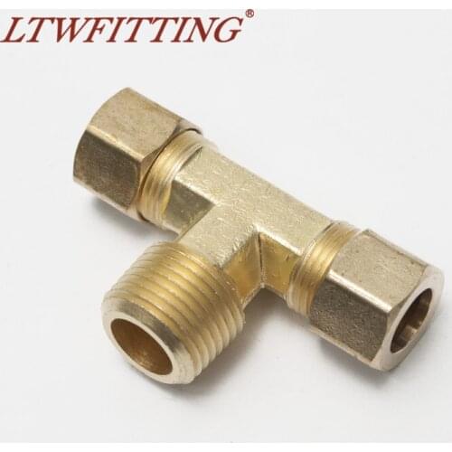 LTWFITTING Brass 3/8" OD x 3/8" OD x 3/8" Male NPT Compression Branch Tee Fitting