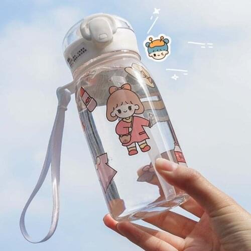 Cartoon Animal Kids Baby School Water Drinking Bottles Handle Strap Children Sippy Cups Newborn Straw Bouncing Kettles 600ml