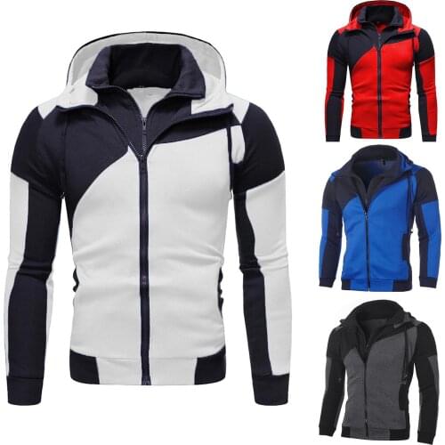 Winter Warm Jacket Men Coat Casual Coat Trench Coat Men Autumn Winter Color Block Dual Zipper Sweatshirt Long Sleeve Hoodie Coat