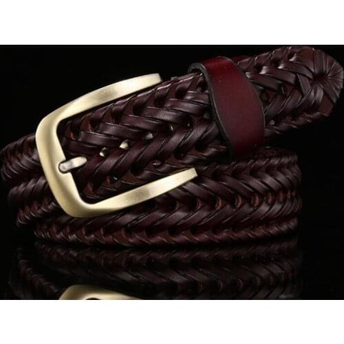 Men Cow Genuine Leather Braid Belts Designer Pin Buckle Luxury Straps Big Nature skin Cintos Metal Ceinture Belt for Man