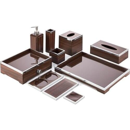 Hotel Bathroom Accessories Set Acrylic Wash Kit Storage Holder acrylic Vase Tissue Box Liquid Soap Dispenser Cups Tray