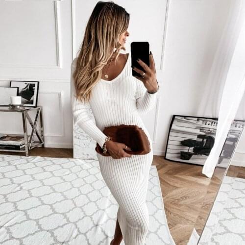 Autumn Winter Neck Color Tight-fitting Long-sleeved Knitted Womens Dress Long Skirt Color Bodycon Dress -40