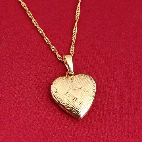 Gold Color For Women Necklace Jewelry 24K Gold Pendant Fashion Cute Heart Pendant Chain