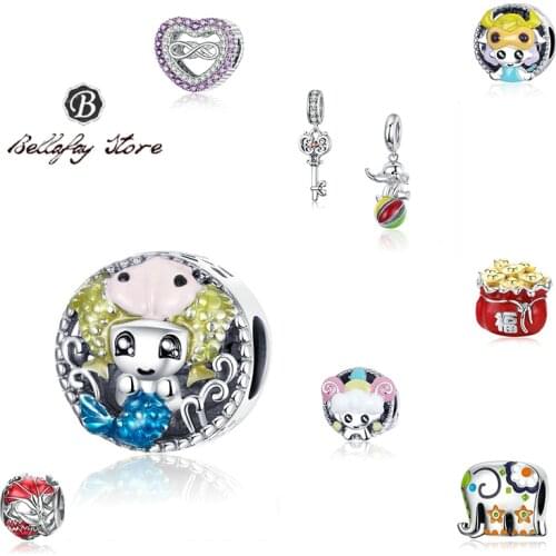 Bellafay Customed Real 925 Silver Elephant Charm Aries Beads Lucky Bag Fits Original Bracelet Bangles Girls DIY Jewelry Making