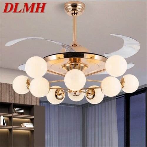 DLMH Ceiling Fan Light Invisible Luxury Branch Lamp With Remote Control Modern LED Gold For Home Living Room