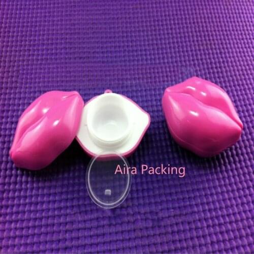 Pink Elegant Lip Shape Lip Balm Containers Cosmetic Cream Jar 10G Plastic Jar Blusher Packaging Cute Makeup Box 35pcs/lot