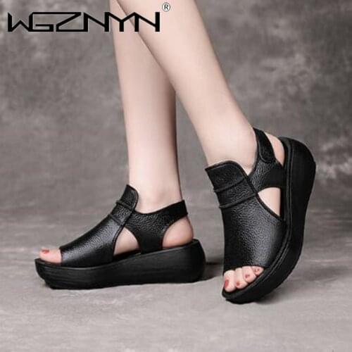 Women Flat Sandals 2021 Casual Open Toe Beach Platform Shoes Fashion Soft Genuine Leather Comfortable Walking Ladies Footwear