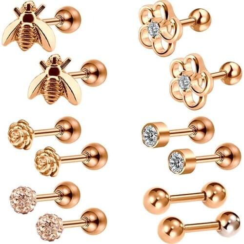 6 Pairs Stainless Steel Ear Cartilage Earrings for Women 16G Tragus Earring Studs Conch Helix Piercing Jewelry
