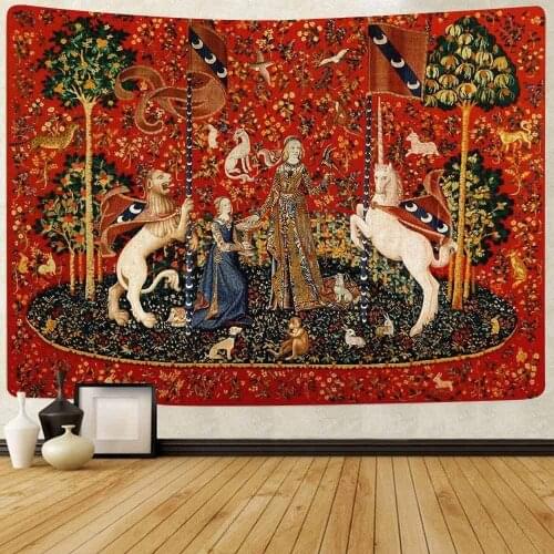 Medieval Lady Tapestry European Royal Unicorn Bedroom Living Room Apartment Dorm Decor Wall Hanging