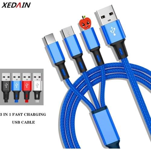 Type C 8-Pin Micro USB 3IN1 Charger Cable For iPhone 12 11 Pro Max Xiaomi mi 9 Samsung S10 A71 Huawei Nova 5T P40 Fast Charging