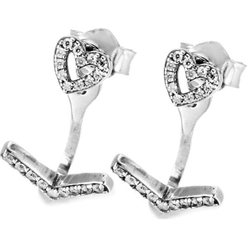 Original Sparkling Wishbone Heart Earring With Crystal For Women 925 Sterling Silver Earring Party Gift Fine Europe Jewelry