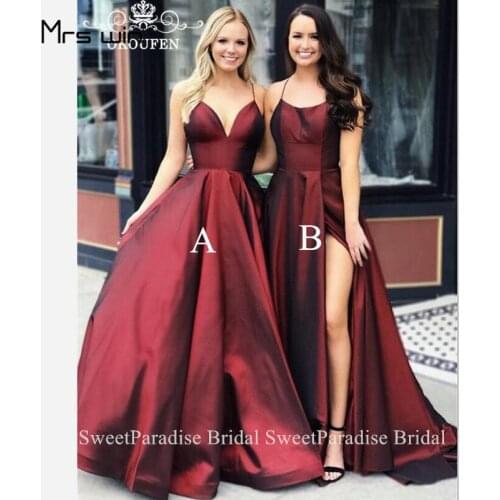 Mrs win Evening Dress Burgundy Sling Formal Evening Dresses For Women Plus Size HR171 V-neck Long Formal Party Gowns 2020