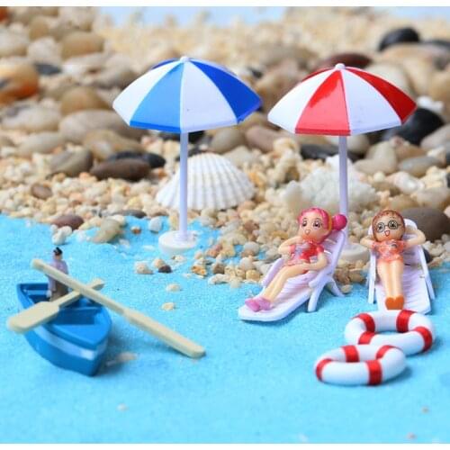 10PCS Micro Sea Sandy Beach Landscape Fairy Garden Decoration Statuette Mini Chair Bikini Miniature Figurine Toys Accessories