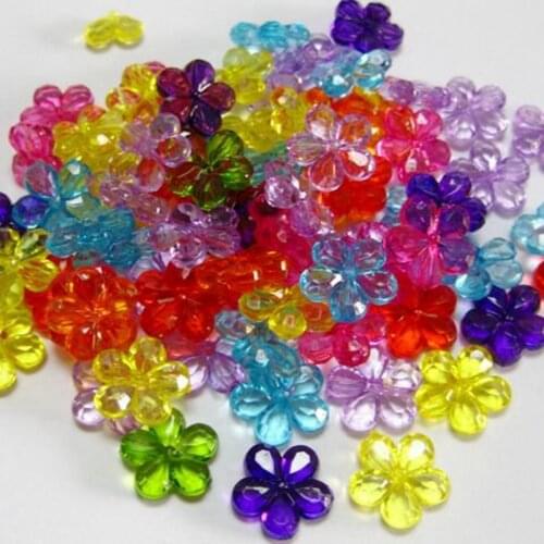 200 Mixed Colour Transparent Acrylic Faceted Flower Charm Beads 14mm